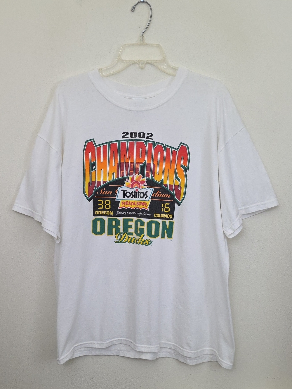 Oregon Ducks 2002 Champions Fiesta Bowl White Graphic T-Shirt Mens XL